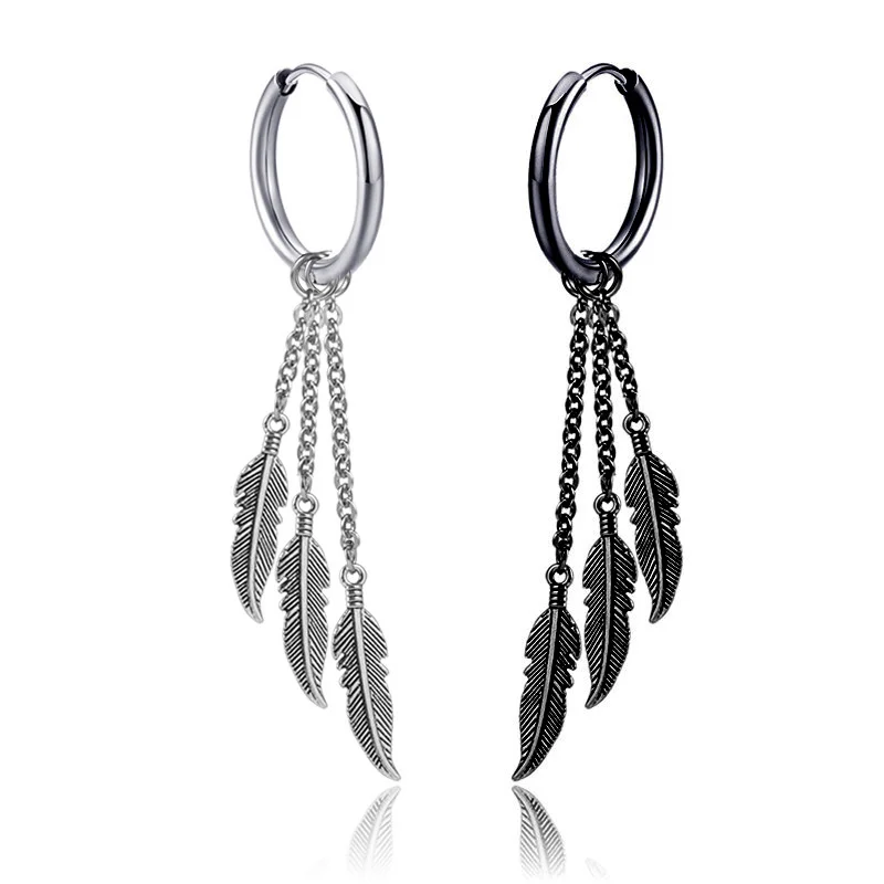 

1Pairs New Fashion Stainless Steel Coil tassel Earrings Feather Earrings Hip Hop punk Earrings Fashion Retro Earrings Earrings