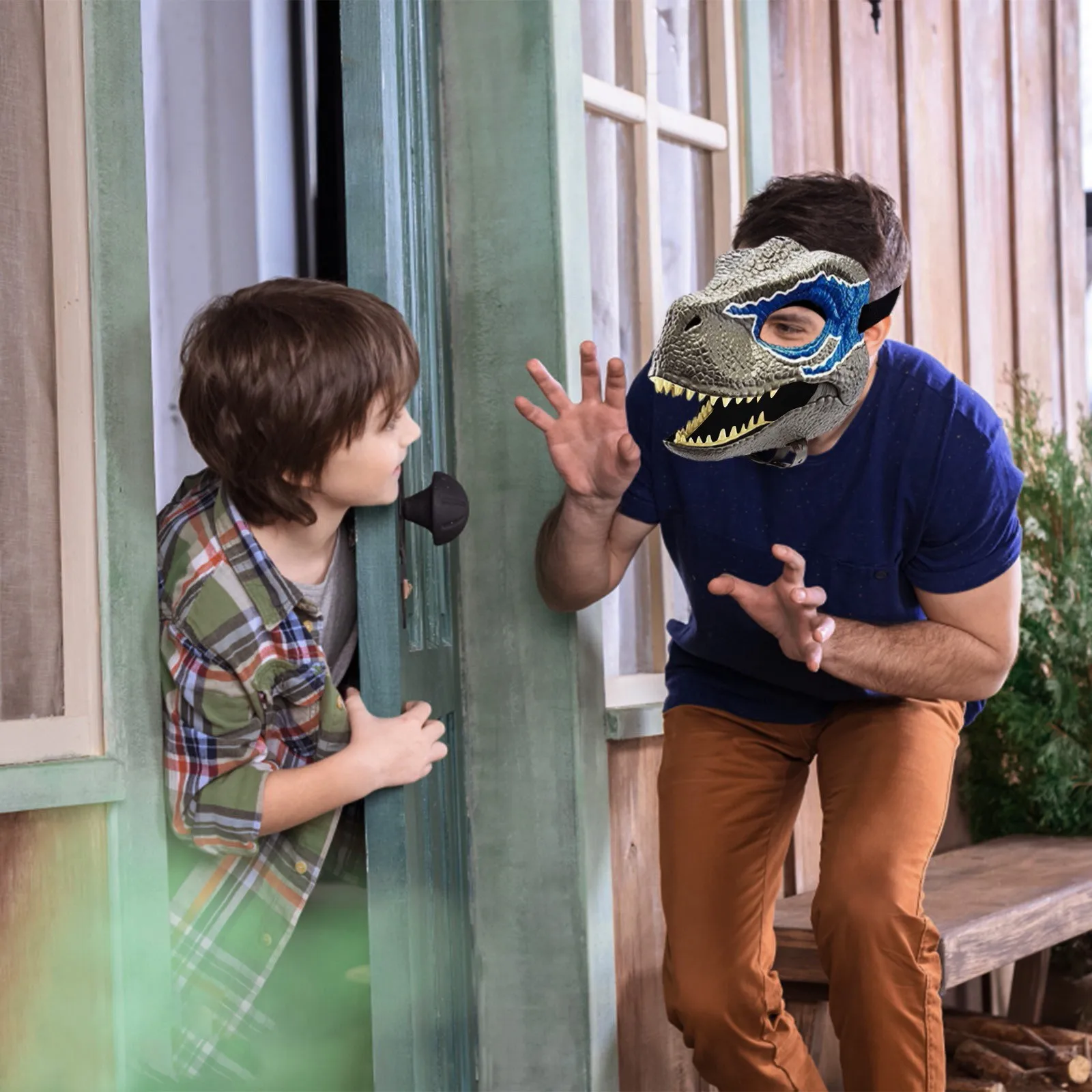 M&aacute;scara de cara completa de dinosaurio para ni&ntilde;os, casco abierto, accesorios de fiesta de Cosplay, regalo divertido, bromas pr&aacute;cticas, juguete-3