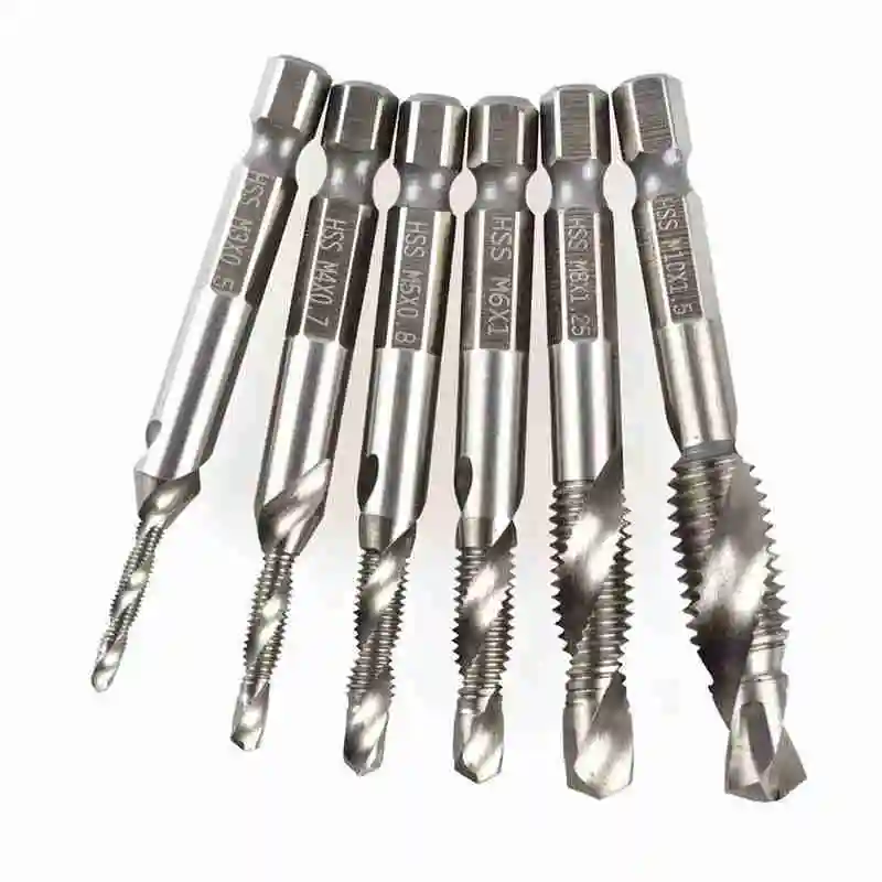

6PCS M3-M10 Hex shank drill Screw Tap Drill Bits HSS Bit Speed Woodworking High Steel Metric Combination Titanium Taps S6D6