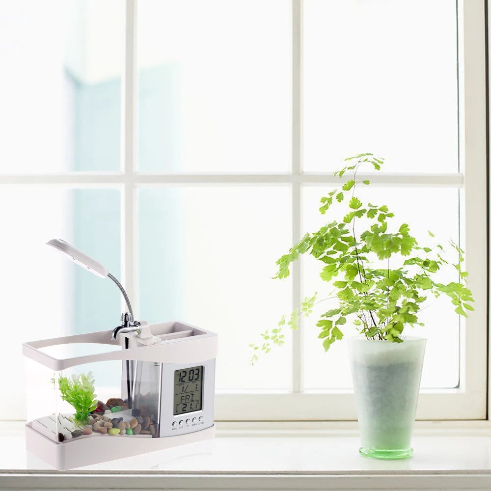 2018 Популярные USB Настольные мини-аквариумные стеклянные ЖК-часы с таймером