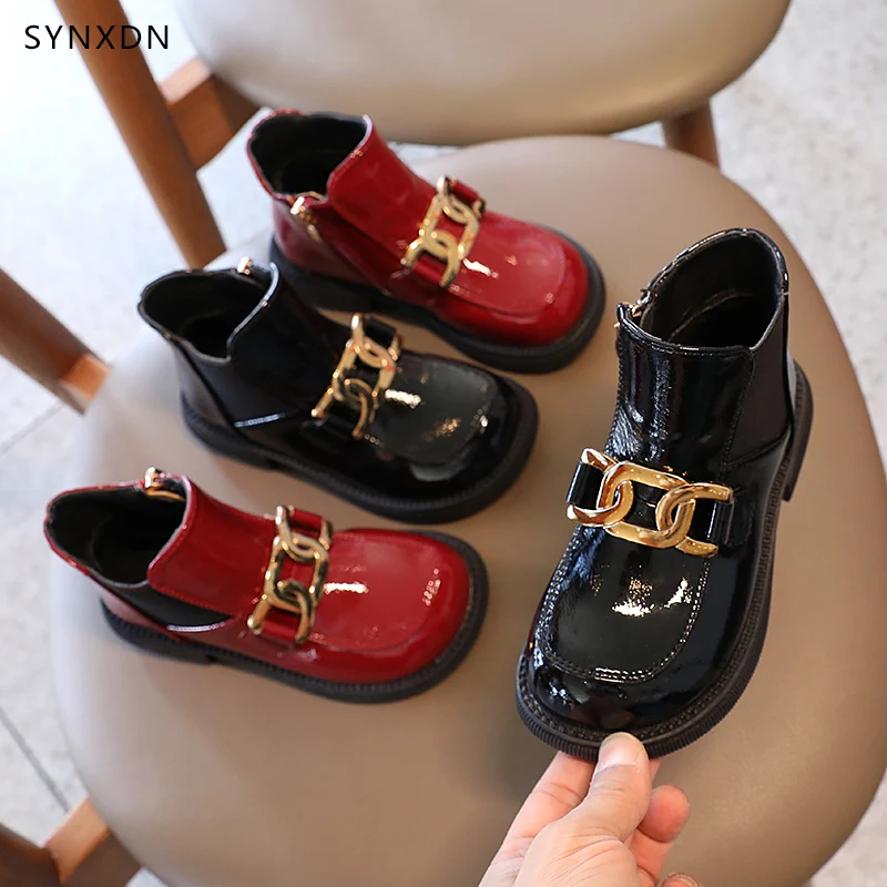 

SYNXDN Kids Chelsea Boots Autumn Winter Cotton-padded Botas Buckle Zip Round toe Girls Shoes Ankle Botines