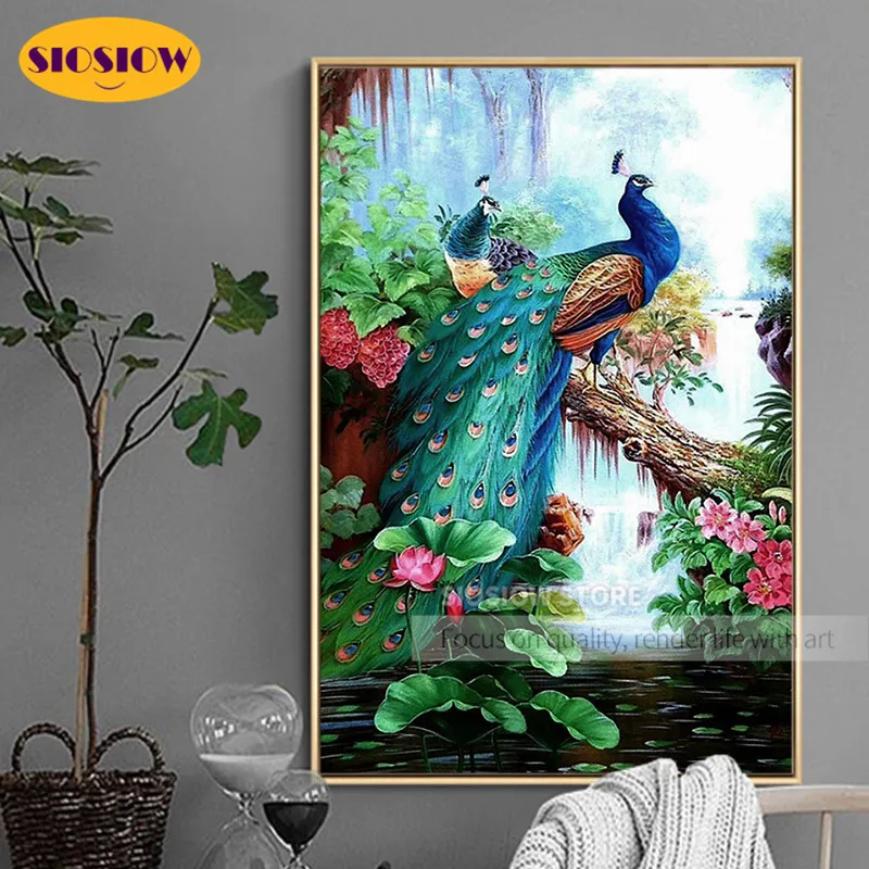 Набор для алмазной вышивки 5d сделай сам мозаика из страз с синим павлином