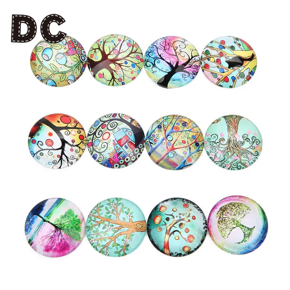 

DC 10/12/14/18/20/25mm 20pcs/lot Round Plant Photos Glass Cabochon Mixed Pattern fit Cameo Base Setting Jewelry Components