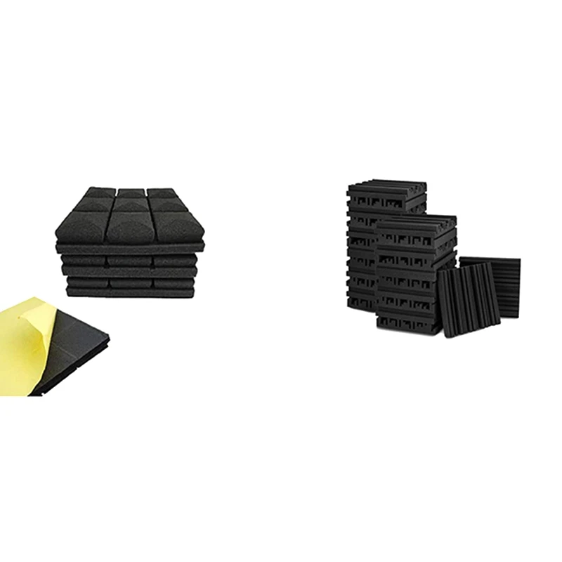 

24Pcs Black Acoustic Foam Panels,Studio Wedge Tiles With 12Pcs Acoustic Foam Adhesive Panels Sound Proof Foam Panels