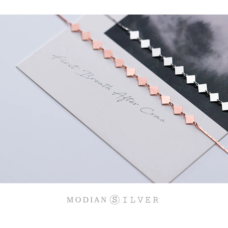 Женский браслет-цепочка Modian из стерлингового серебра 925 пробы цвет розовое