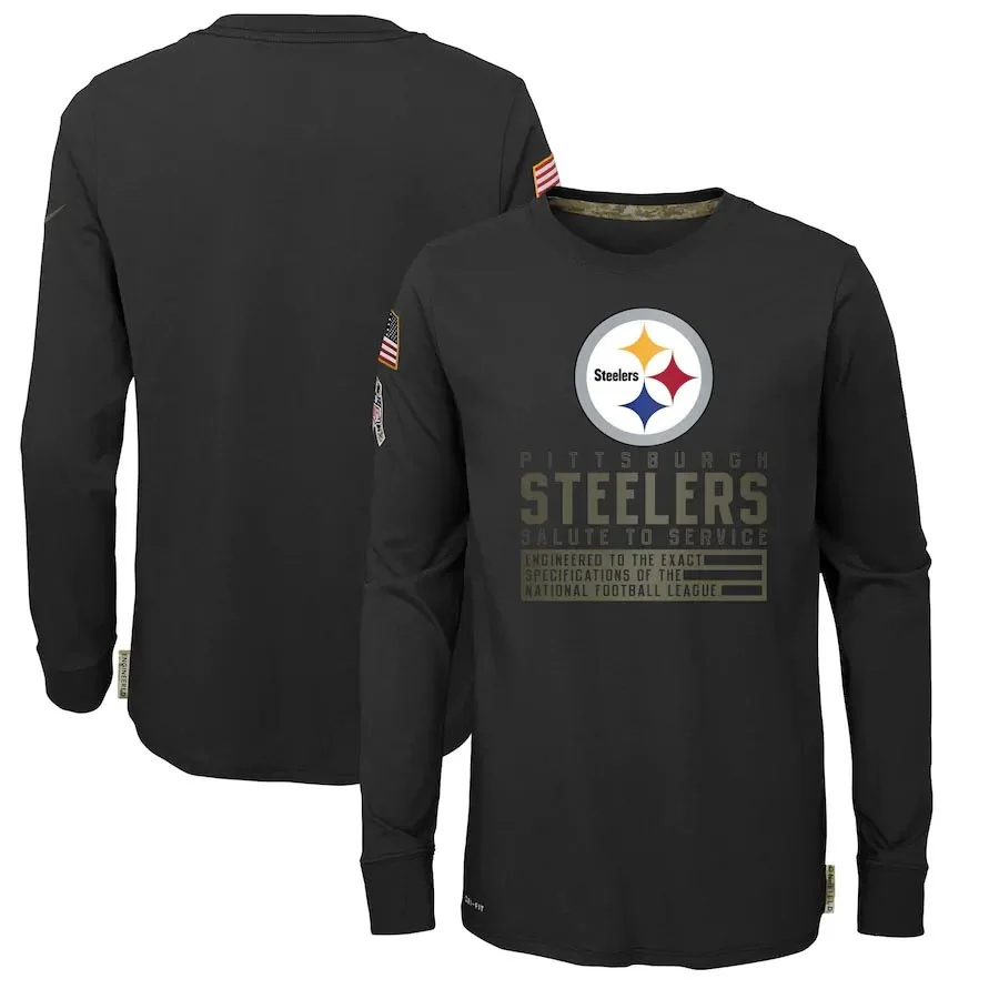 Pittsburgh Youth Black Steelers Salute to Service Long Sleeve T-Shirt S-3XL