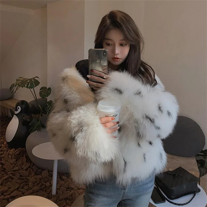 Women's faux fox fur coat winter new style young short clothes loose leopard fashion plush white manteau femme куртка женская
