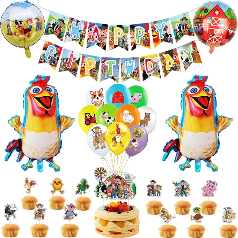 Надувные шары для вечеринки La Granja zonon с изображением цыплят коровы свиньи дома