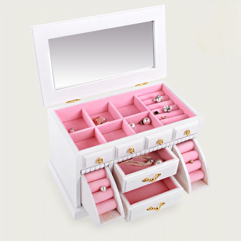 2021 New Princess Jewelry Box Antique Solid Wood High-End European Retro Chinese Style Luxury Jewelry Storage