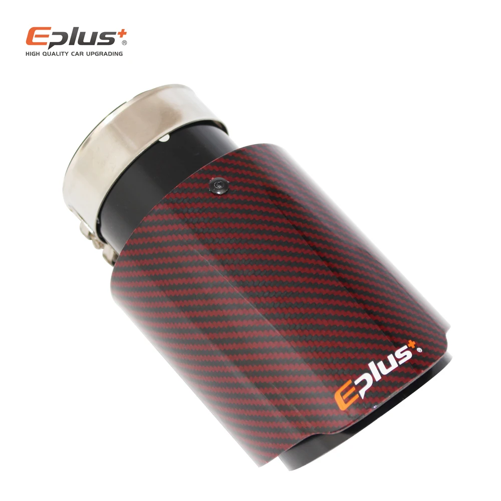 

EPLUS Red Car Glossy Carbon Fiber Exhaust System Muffler Tip Universal Straight Stainless Black Multi-Size For Akrapovic