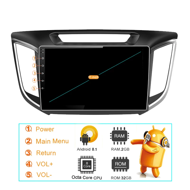 Автомобильный радиоприемник YAZH для Hyundai IX25/Creta 9 0 Android 2017 с IPS экраном 10 1 дюйма Bluetooth