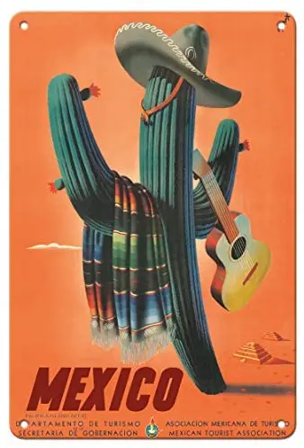

Мексиканский кактус Senor в сомбреро, серпе и гитаре-мексиканский туристический Отдел от Espert c. Металлический жестяной знак