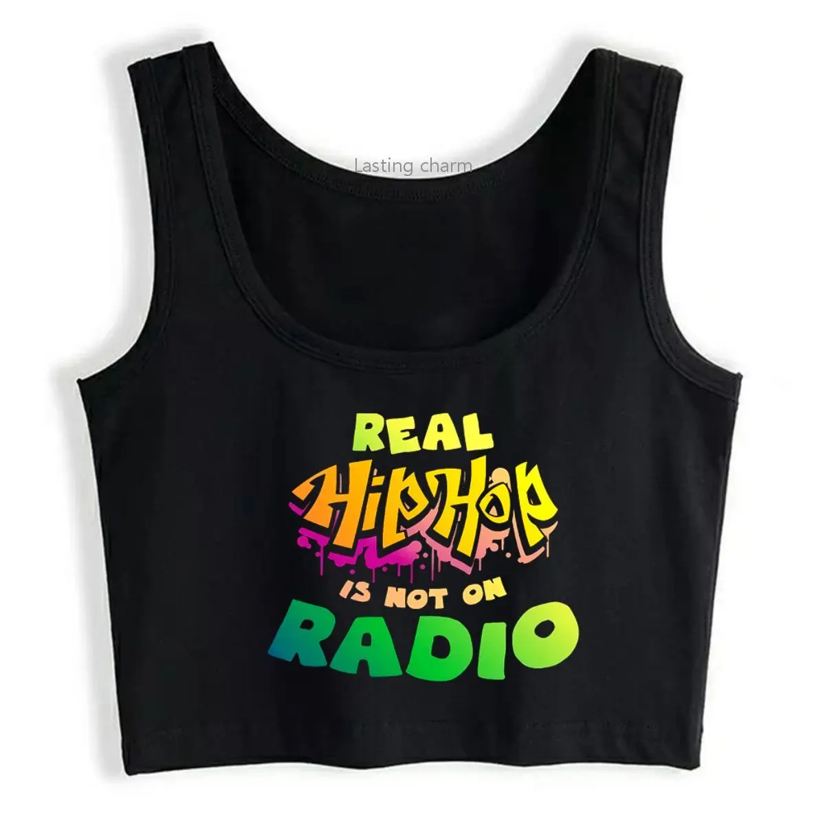 

Real hip hop is not on radio rap crop top women's premium slim fit top