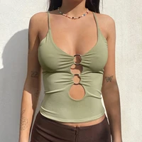 women sexy low cut crop top fashion metal ring camisole sleeveless vest 2022 summer new tank top party clubwear skinny bustier
