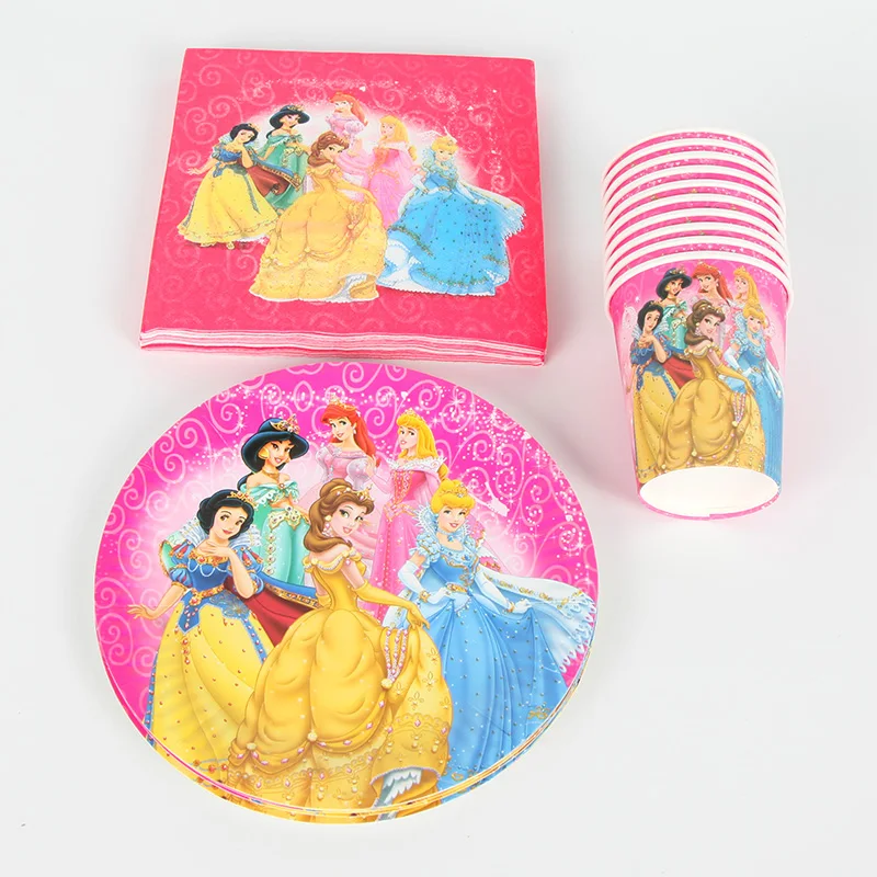 

40pcs/lot Disney Princess party Baby Shower supplies Kids girl favor Birthday party paper cups plate napkins decor supplies