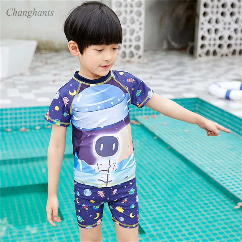 

New Model 2-8 Y Boys Rash Guard Children Two Pieces Swimwear Kids Swimsuit Starry Baby Sandy Beachwear Swimming Pool Suit
