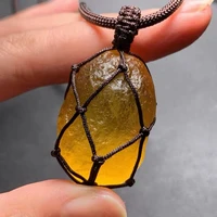 hot sale anatural moldova gold meteorite necklace healing stone spirituality net bag pendant energy glass czech meteorite ball