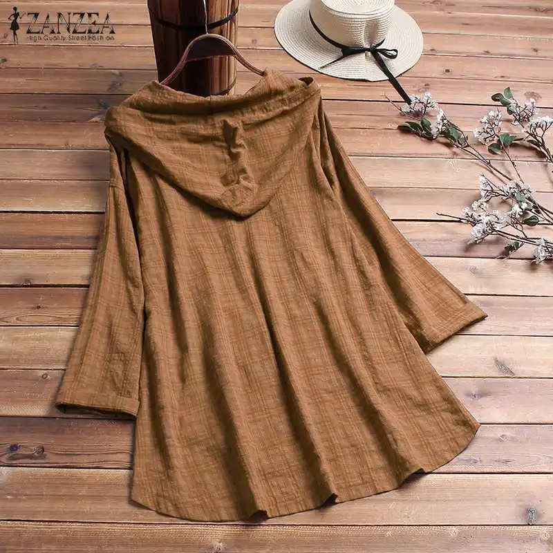 ZANZEA Women Blouse 2022 Autumn Plaid Checked Hoodies Long Sleeve Shirt Casual Cotton Tunic Tops Hooded Blusas Chemise Femme Top
