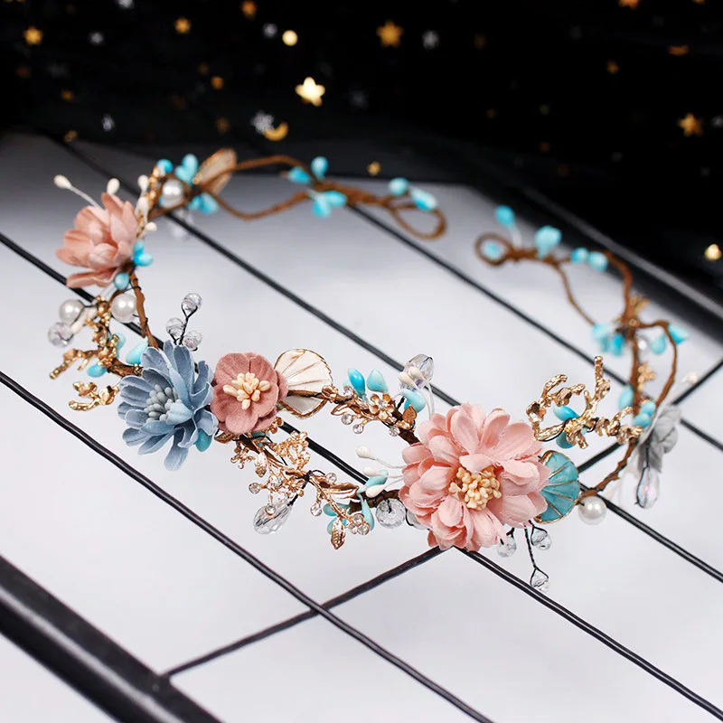 flower headwear handmade beads Baroque flowers garland circular hoop crown Bridal wedding accessories