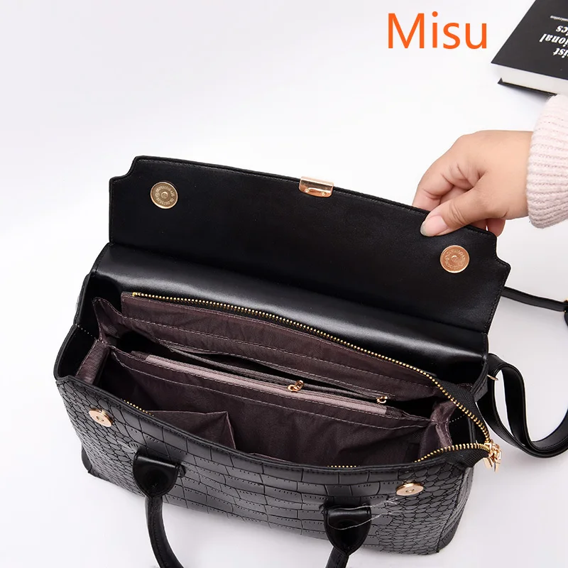 

Large Capacity Alligator PU Leather Trendy Top-handle Bags for Women Solid Color Luxury Designer Female Shoulder Crossbody Bags