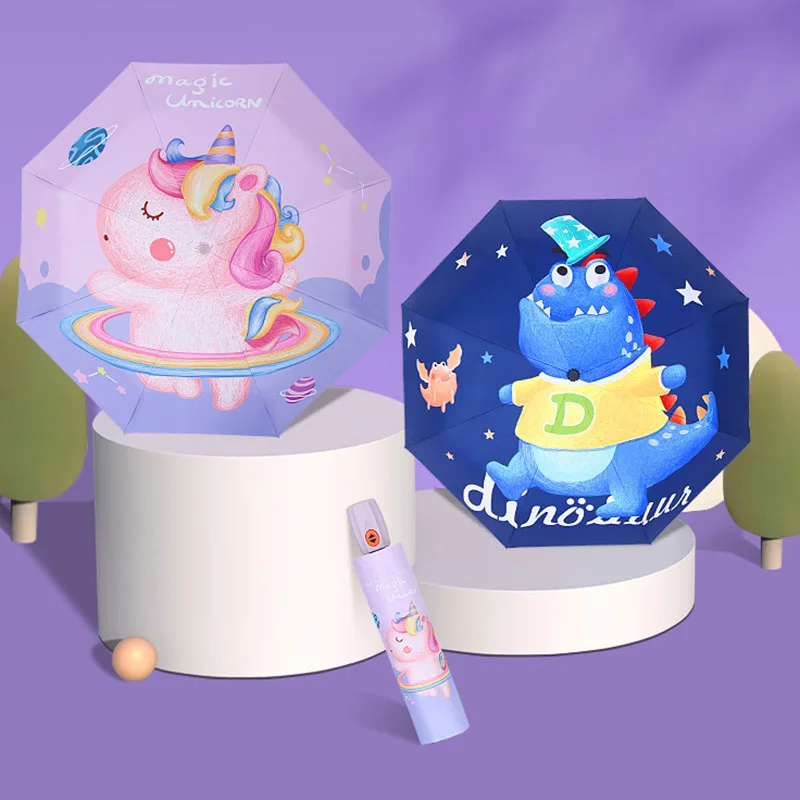 

Складной автоматический зонт, Мультяшные детские женские зонты, защита от УФ-лучей, флуоресцентный зонт для безопасности детей