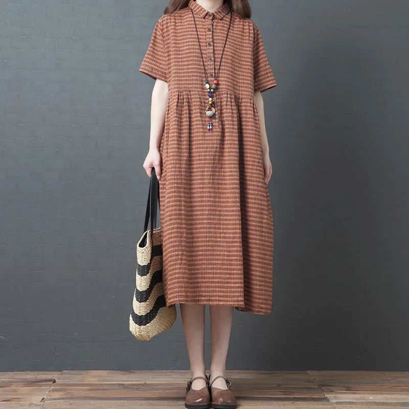 Женское Хлопковое платье в полоску повседневное Свободное длинное простом