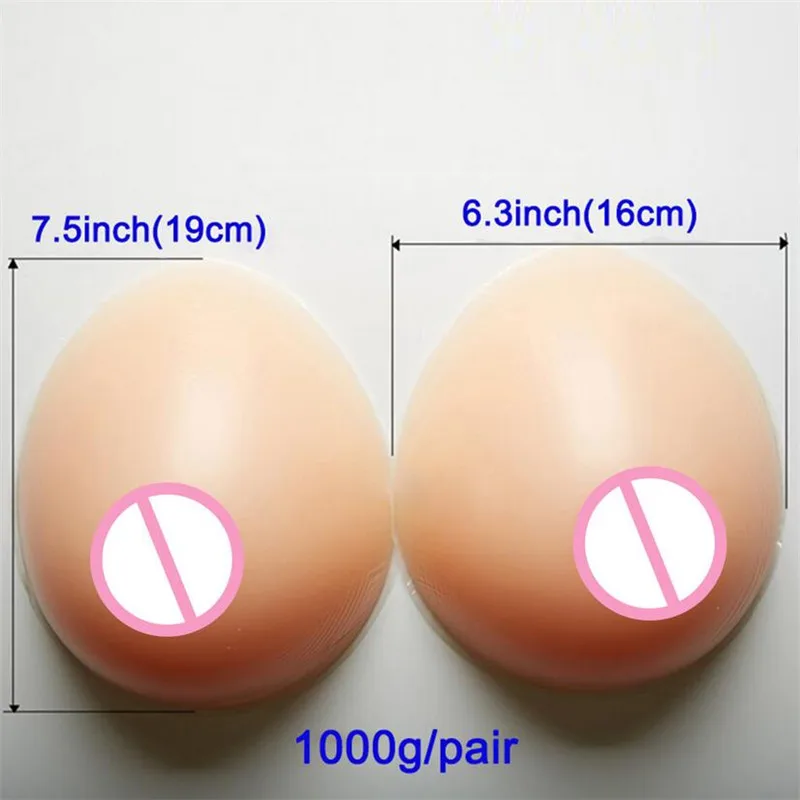 Women Fashion 1000g Sexy Artificial Silicone Breast Forms False Breast for Crossdresser Transvestite Fake Boobs Implant Enhancer