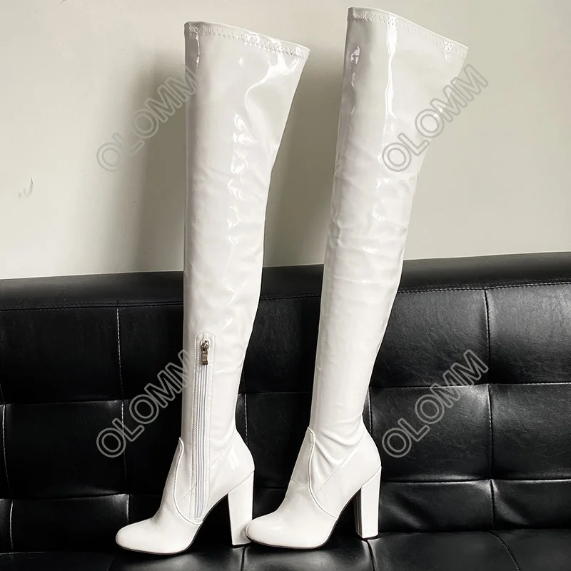 Женские зимние сапоги выше колена Yifsion на высоком квадратном каблуке красивые