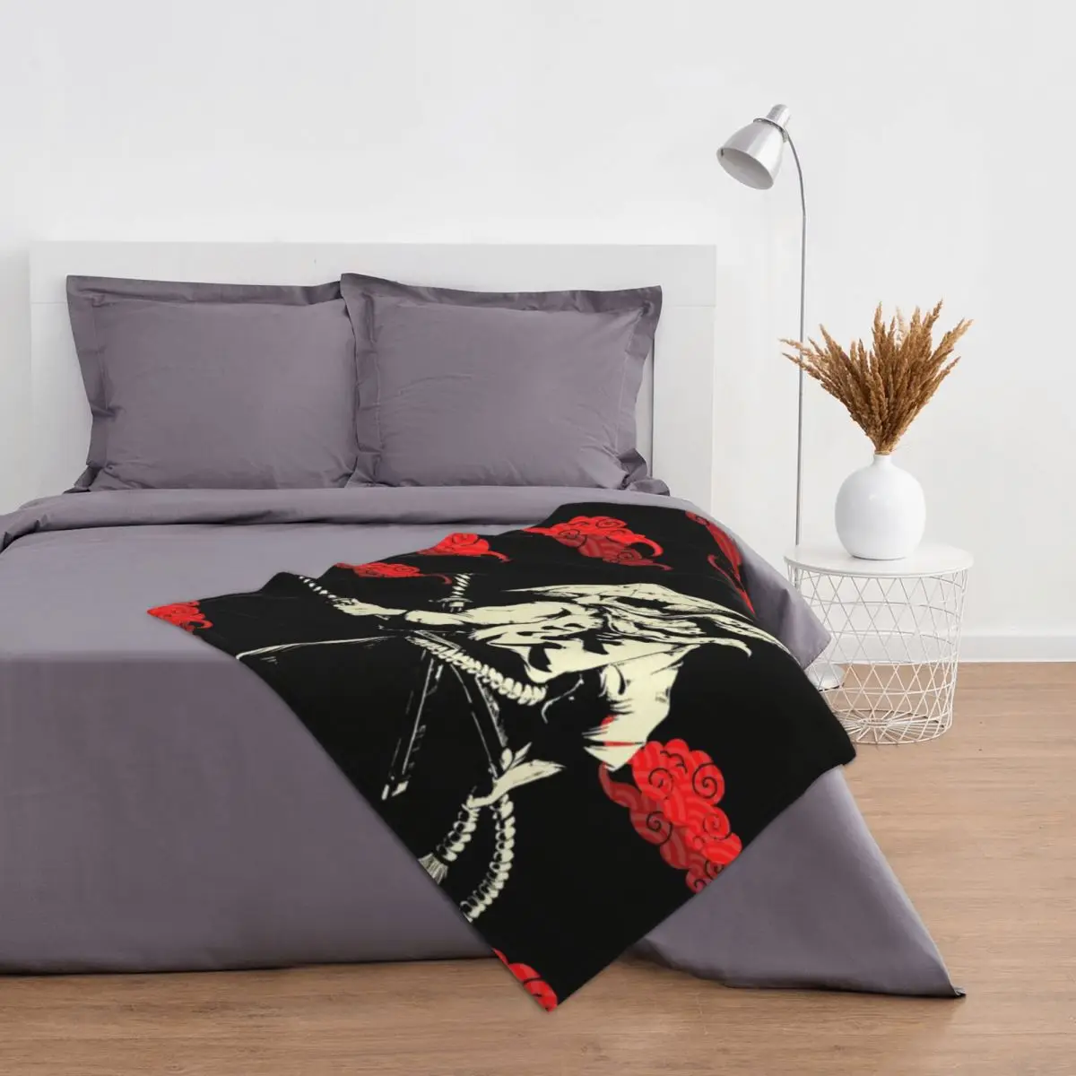 Красное облако японский самурайский воин анимация 1 плед покрывало для кровати