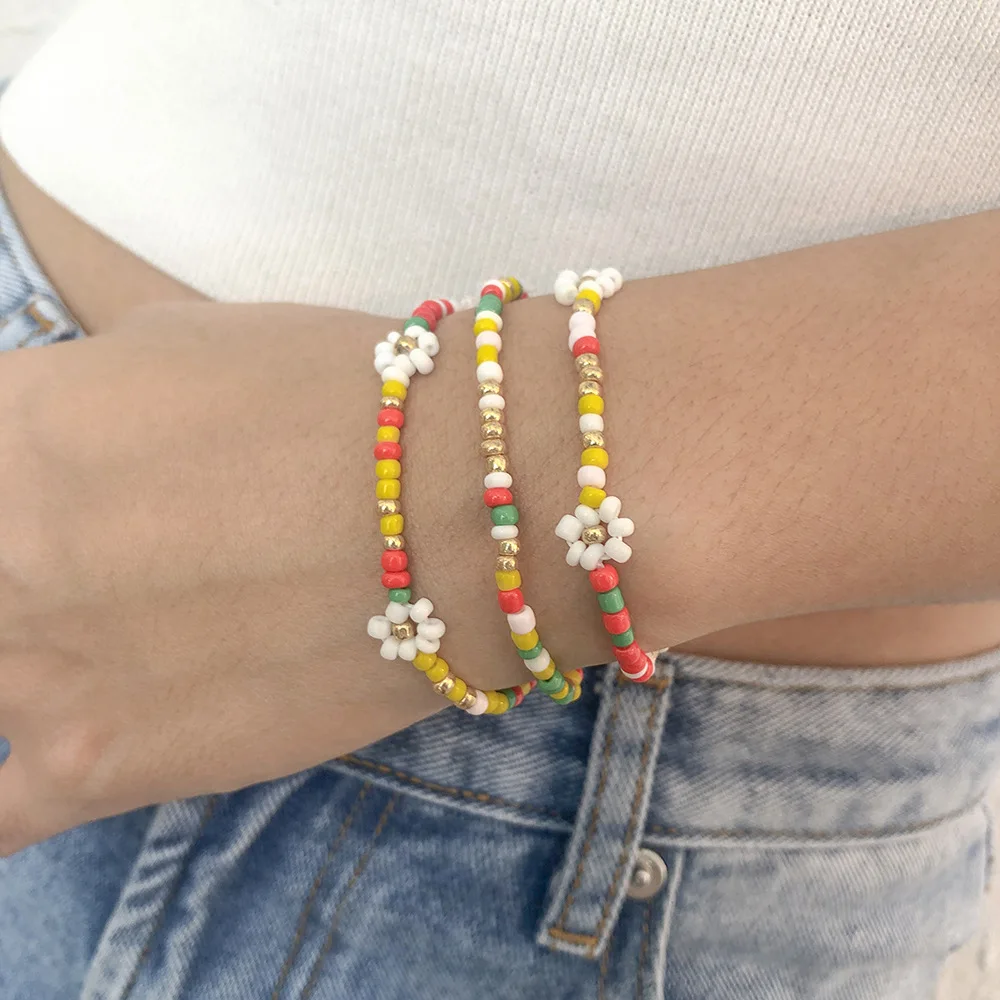 

Bohemian Style Beads Bracelet Set Color Vintage Flower Geometric Jewelry Three-Piece Set for Women Wholesale Lots Bulk