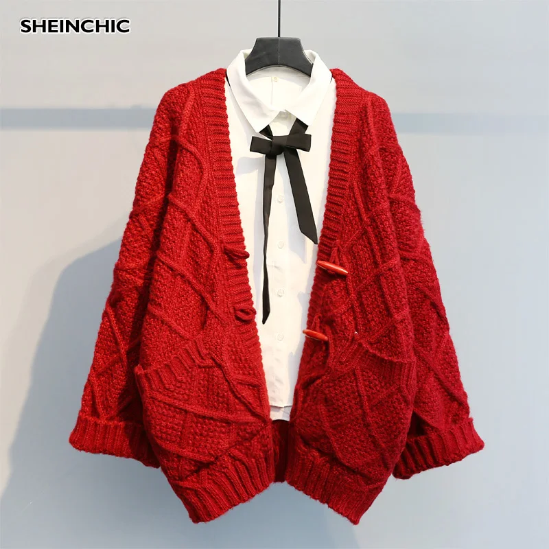 Женский вязаный кардиган с длинными рукавами красный бежевый желтый