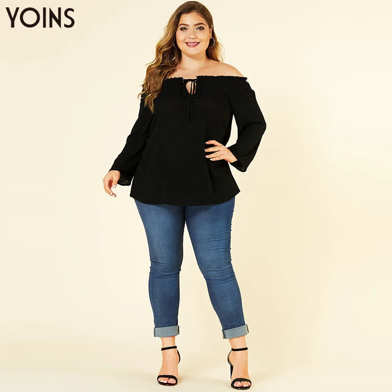 Женская блузка с открытой спиной YOINS элегантная повседневная оборками и длинным