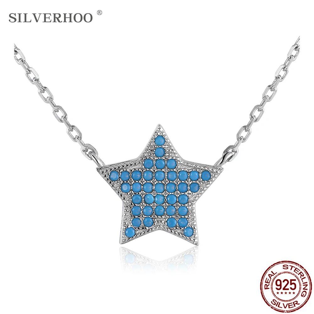 

SILVERHOO 925 Sterling Silver Necklace For Women Trendy Semiprecious Stone Star Pendant Necklaces New Arrival Silver Jewelry