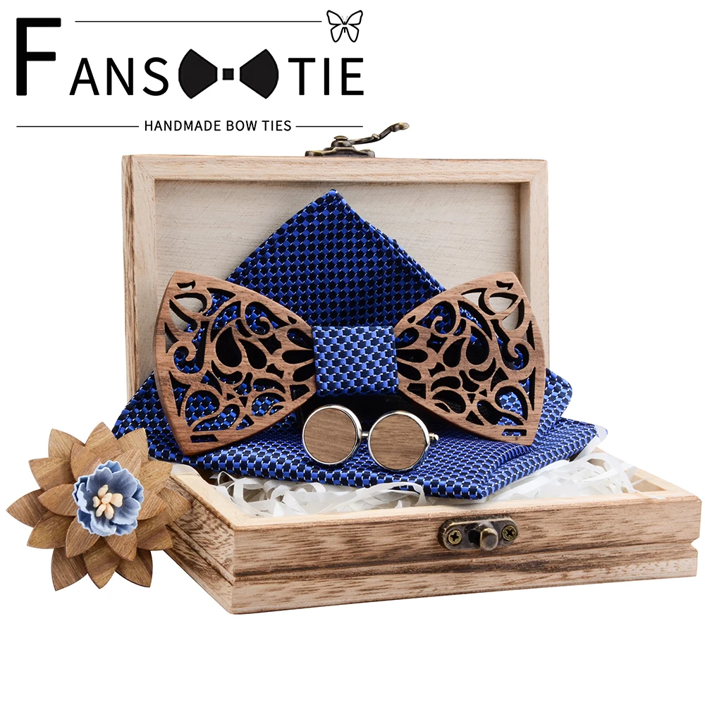 2020 синий деревянный набор галстуков бабочек с вырезами из дерева для мужчин