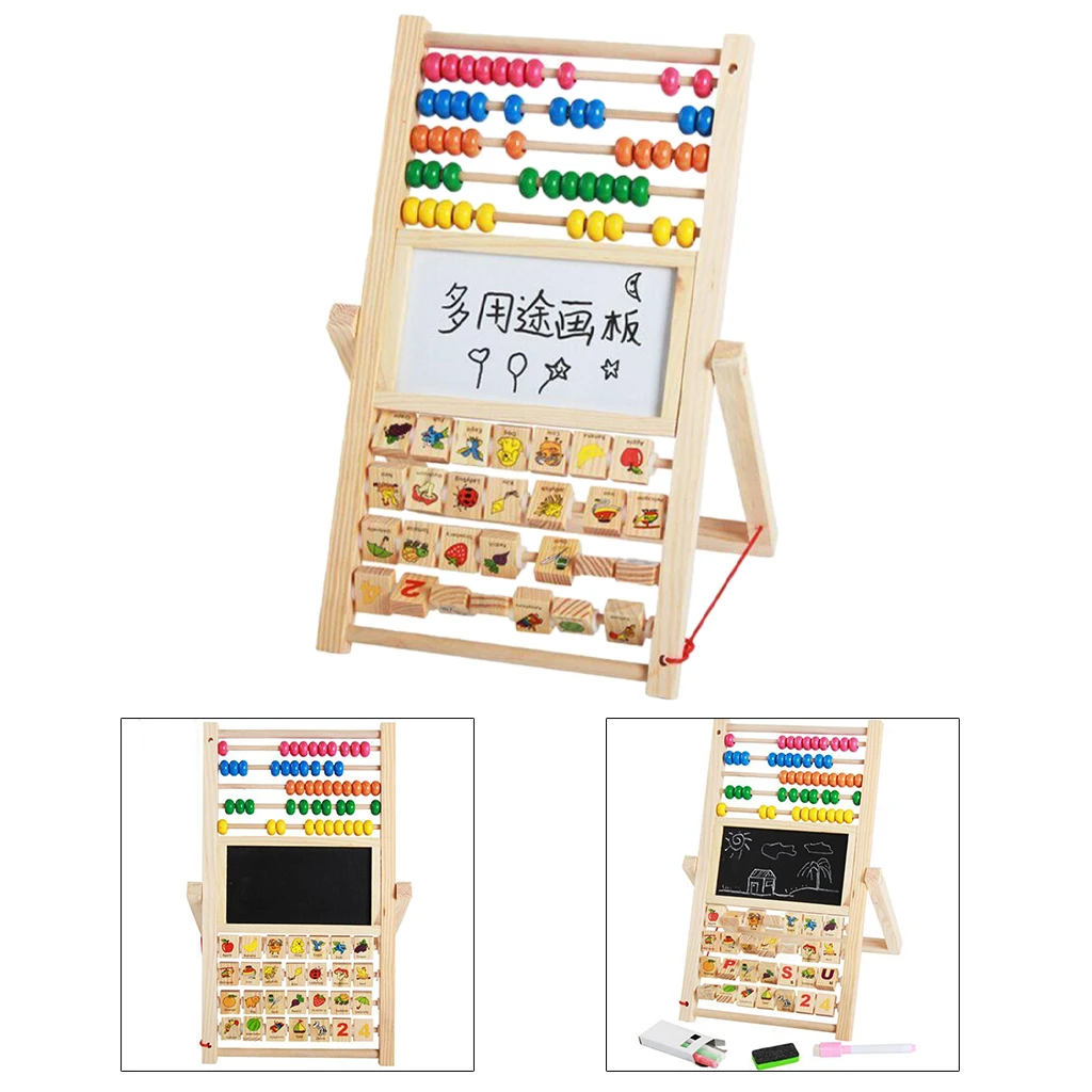 

Baby Wood Double Sided Drawing Board Art Colorful Abacus Math Learning Gift