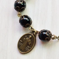 novelty jewelry decoration cross catholic bracelet black glass bead pendant charm bracelets style holiday gift for girl