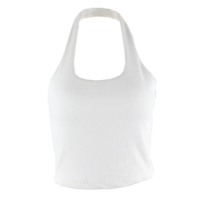 

White Halter Sexy Backless Tank Tops for Women Streetwear 2021 Sleeveless Ribbed Knit Vest Top Cropped Feminino