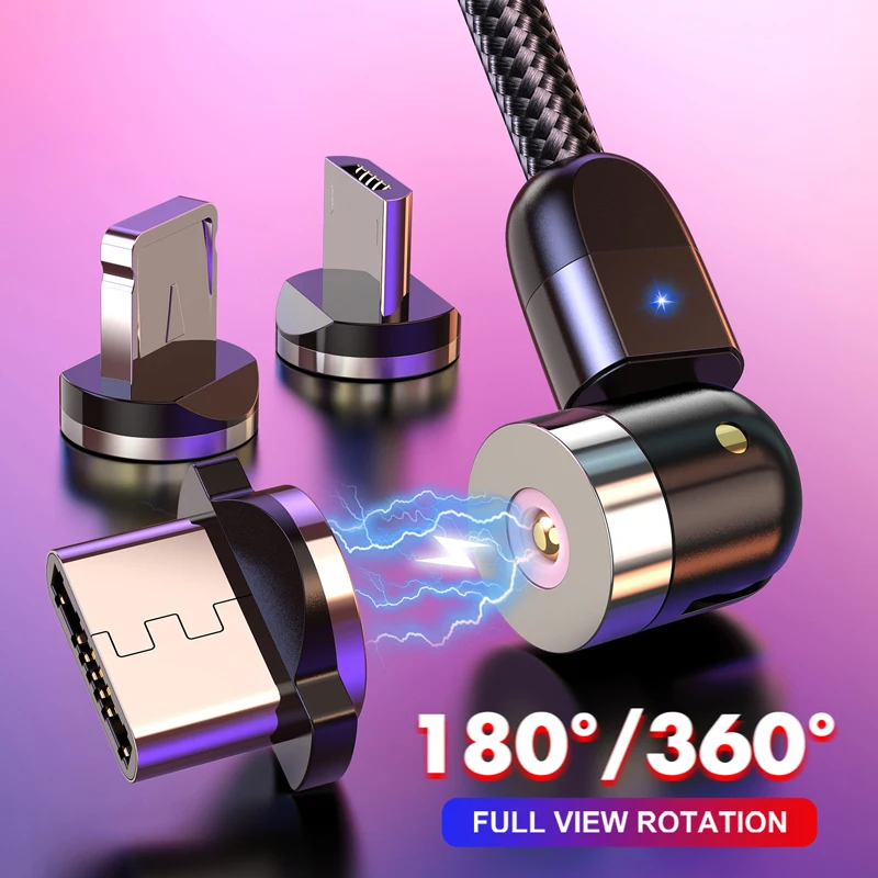 1 м 360 ° + 180 вращающийся магнитный Зарядное устройство Micro USB C Тип кабель для