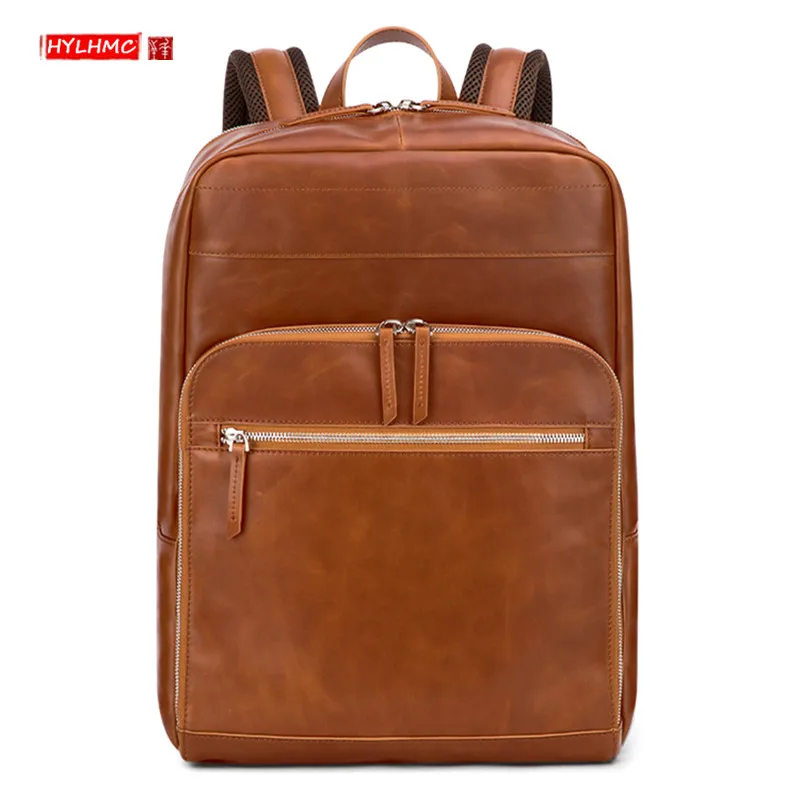 

Genuine Leather Men Backpack Large Capacity Business 15-17 Inch Laptop Bag Travel Backpacks Casual Cowhide Student Schoolbag