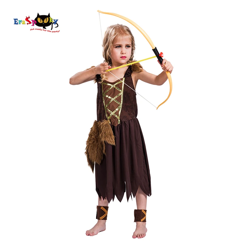 

Eraspooky Purim Carnival Viking Cosplay Girls Medieval Hunter Dress Halloween Costume For Kids Cavegirl