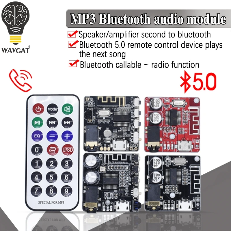 WAVGAT-placa receptora de Audio Bluetooth 5,0, placa decodificadora mp3 sin pérdidas, módulo de música estéreo inalámbrico