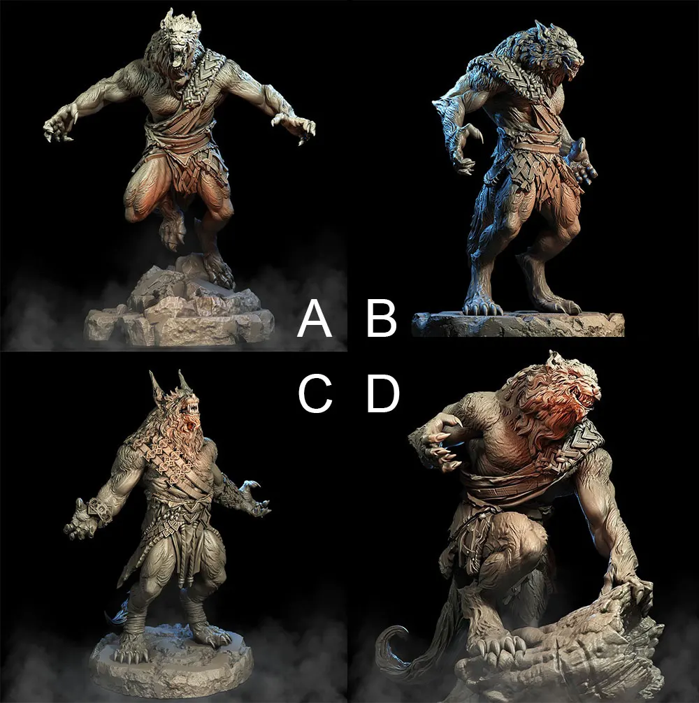 

56mm Resin Model Angry Werewolf Wolf Warrior Figure Unpainted No Color DW-032