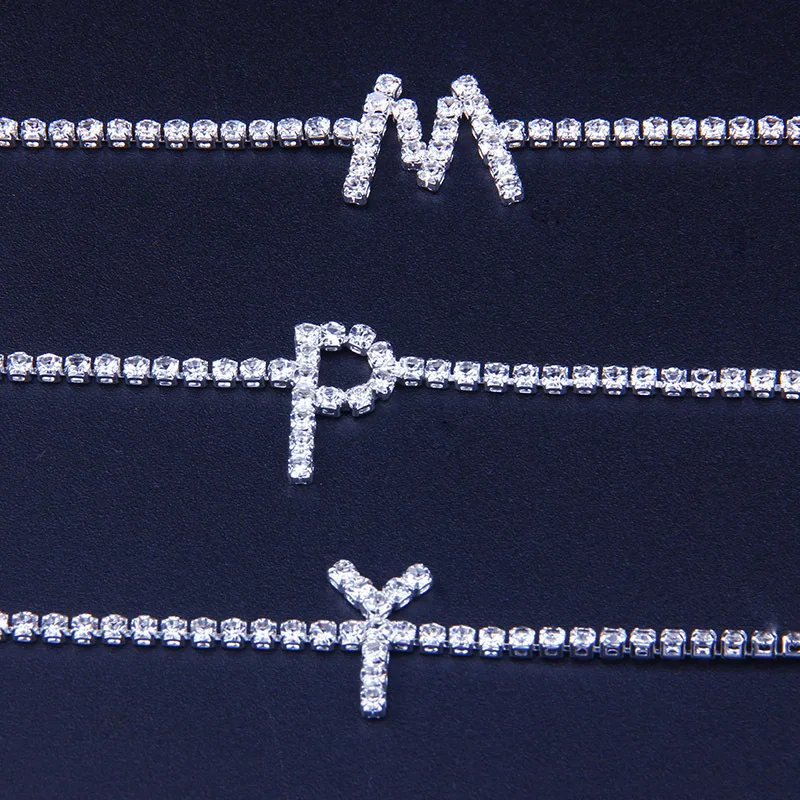 Женский браслет с 26 буквами блестящий стразы из кубинской звеньев подарки