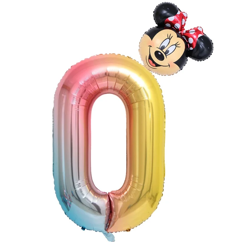 gradual 0 2 шт., 40 дюймов, розовые, черные фольгированные воздушные шары с цифрами, для мальчиков и девочек 1, 2, 3, 4 месяца, на день рождения, с изображением головы Микки и Минни, воздушные шары из фольги, вечерние украшения - Цвет: gradual 0