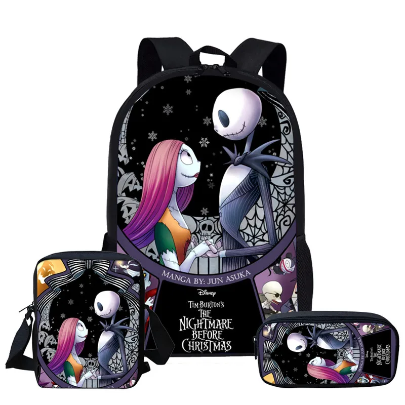 

Cartoon Jack&Sally Skull Book Bags Nightmare Before Christmas Pattern Bookbag for Boys Children School Bag Set