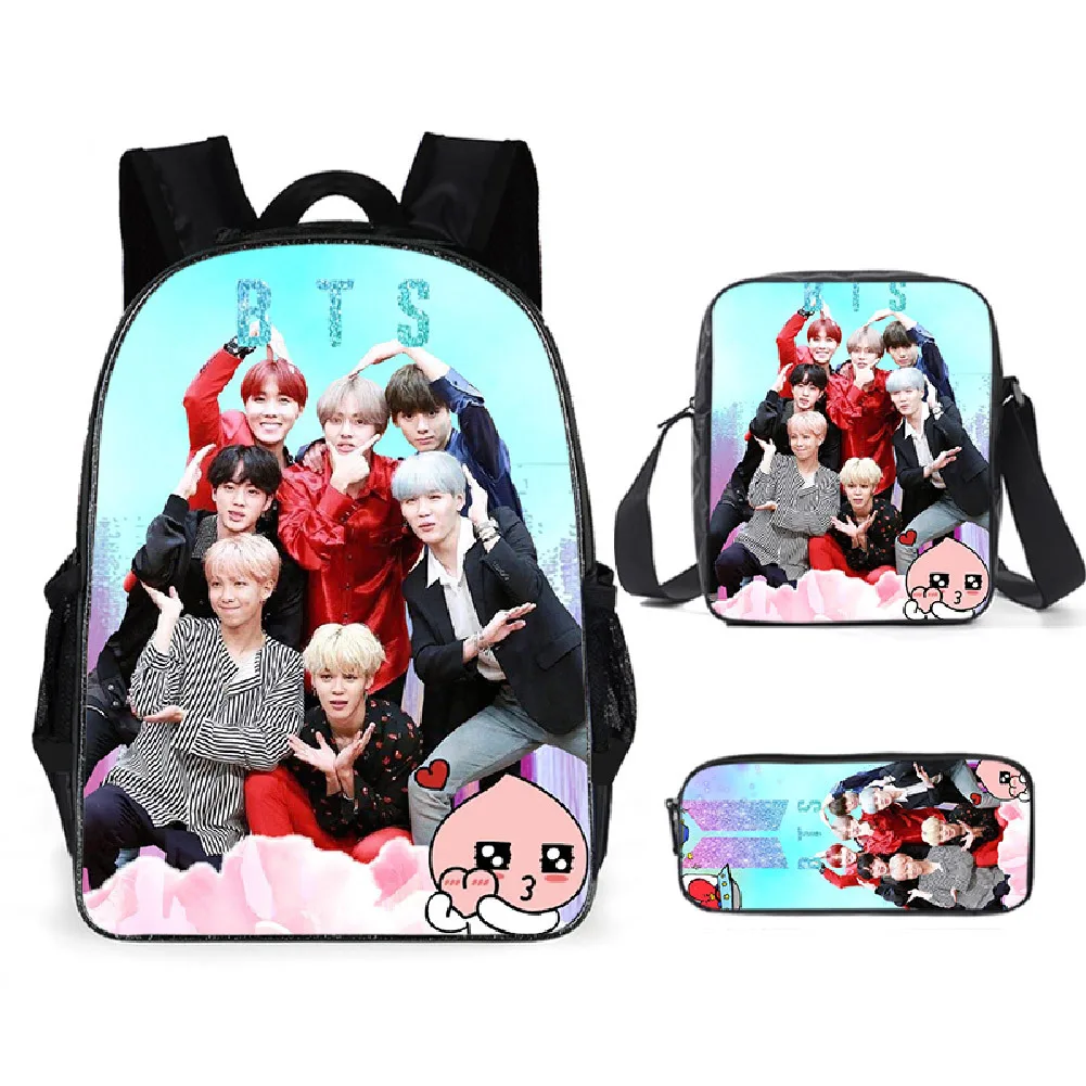 

Famous Korean band 3pcs/Set Backpack 3D Print School Student Bookbag Fashion Travel Laptop Daypack Shoulder Bag Pencil Case