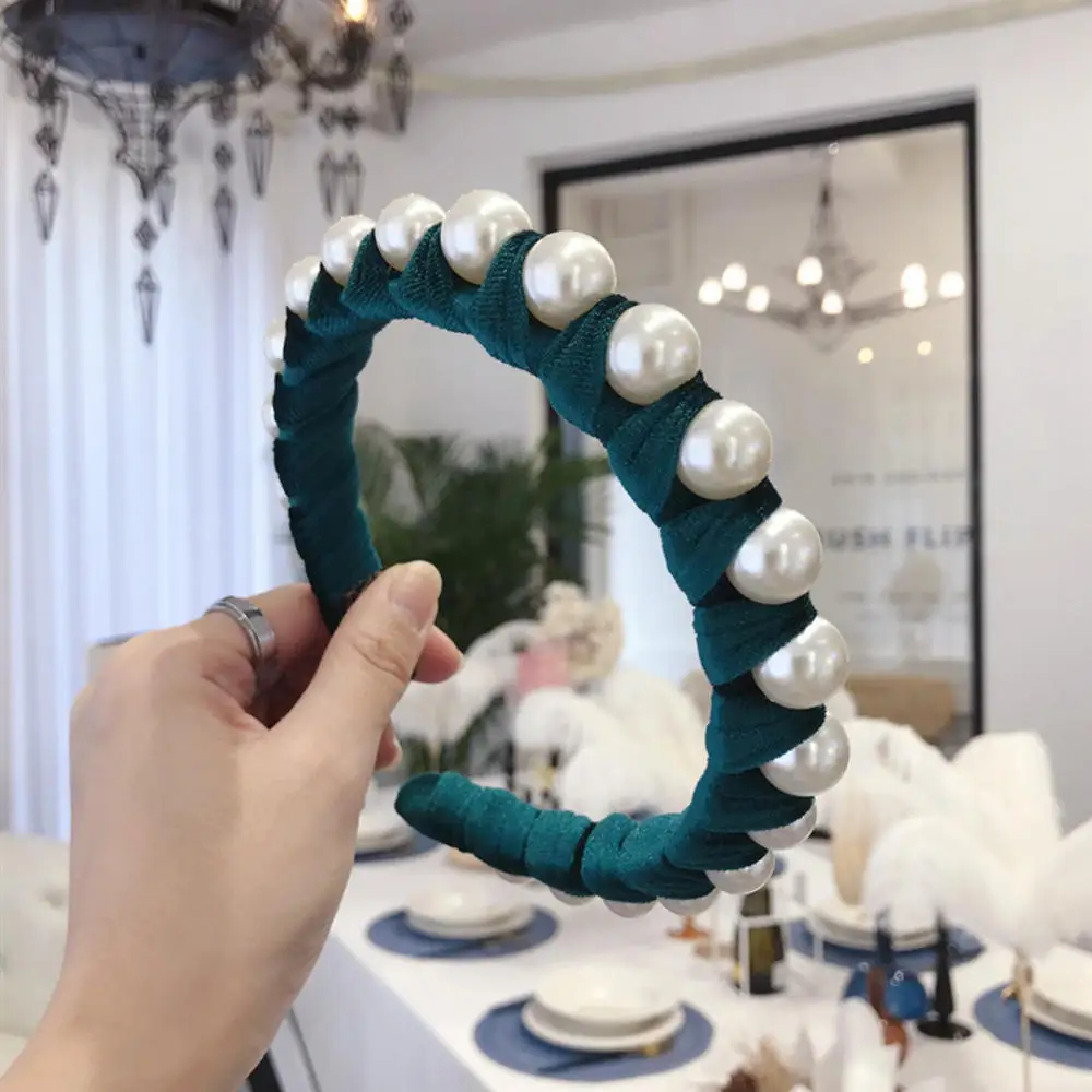 

Hot Sale Big Pearl wrapped Velvet Hairbands Hoop Twist Wide-brimmed Headband Fashion Boutique Women's Hair Accessories Headwear