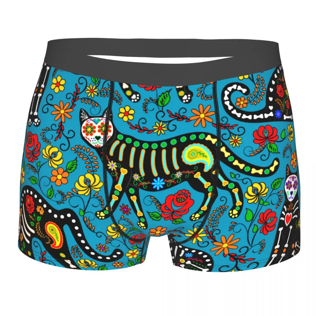 Boxershorts Men Comforable Panties Set Calavera Sugar Skull Black Cats In Mexican Style The Day Of The Dead Underwear Man Boxer