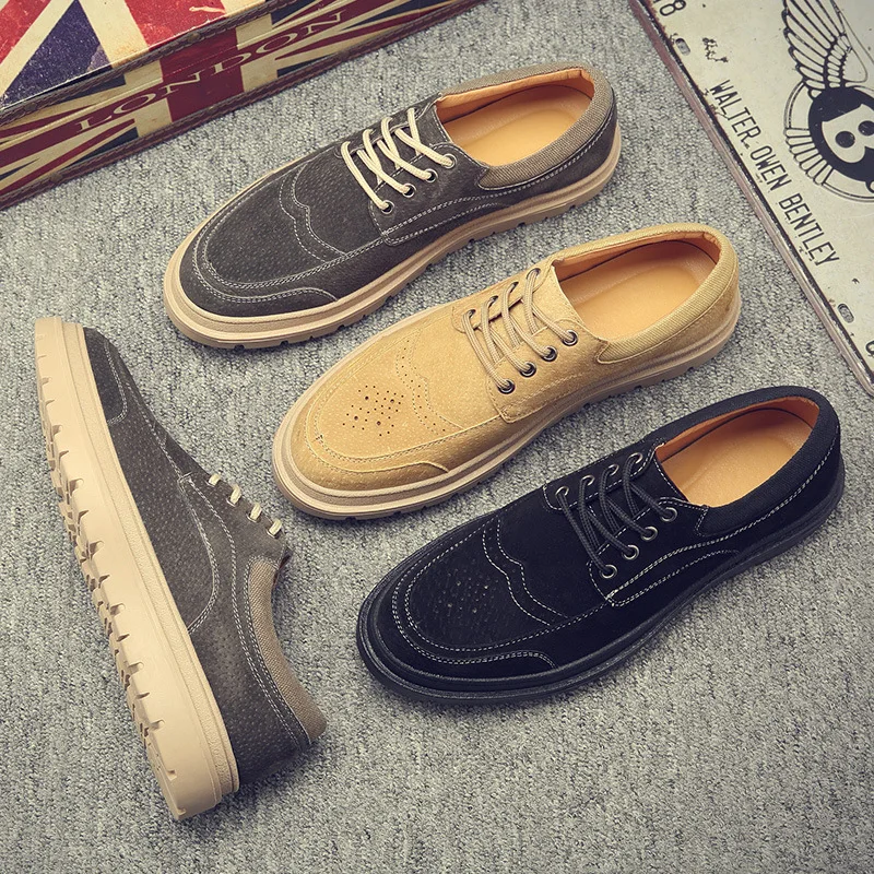 

Genuine Leather Men Shoes England Trend Male Footwear Men Casual Outdoors Lace Up Platform Shoes For Men Mocassim Masculino