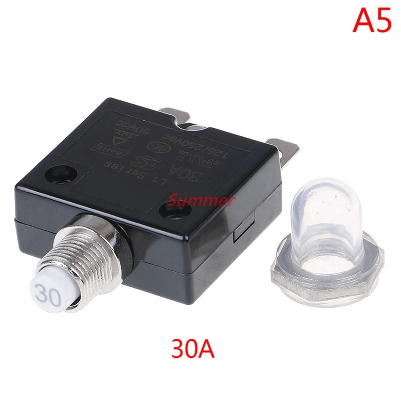 

Practical 1pcs Plastic+Metal 5/10/15/20/30A Push Button Resettable Thermal Circuit Breaker Panel Mount Overload switch